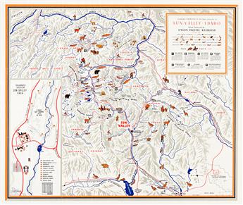 WILLIAM WILLMARTH (1898-1984).  SUN VALLEY IDAHO. Double-sided poster map and brochure. 1938. 26x31 inches, 67x79 cm.